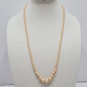 Vintage Demure Champagne Faux Pearl Bead Necklace Classic Statement Opera 30"
